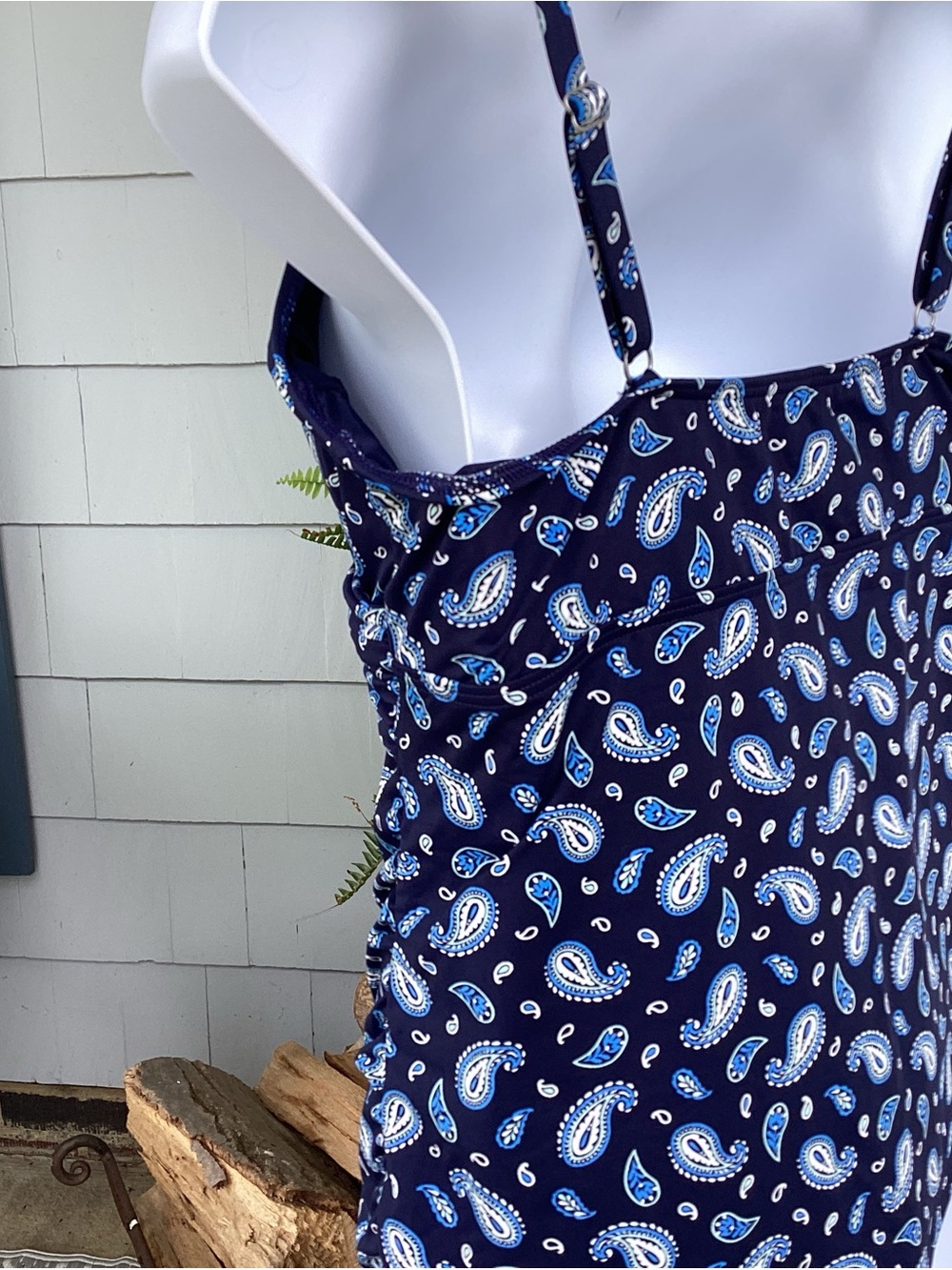 Lands' End Navy & Bright Blue PaisleyTummy Control Swim Tankini Top NWOT Size 14 - Picture 7 of 11